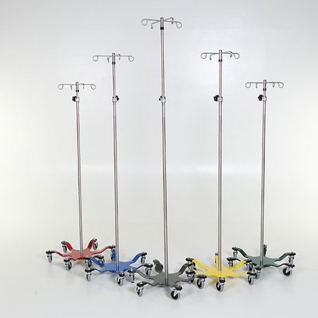 Midcentral Medical SS IV Pole W/Thumb Knob, 2 Hook Top, 6-Leg Spider Base, Green, W/3" Casters MCM275-GRN